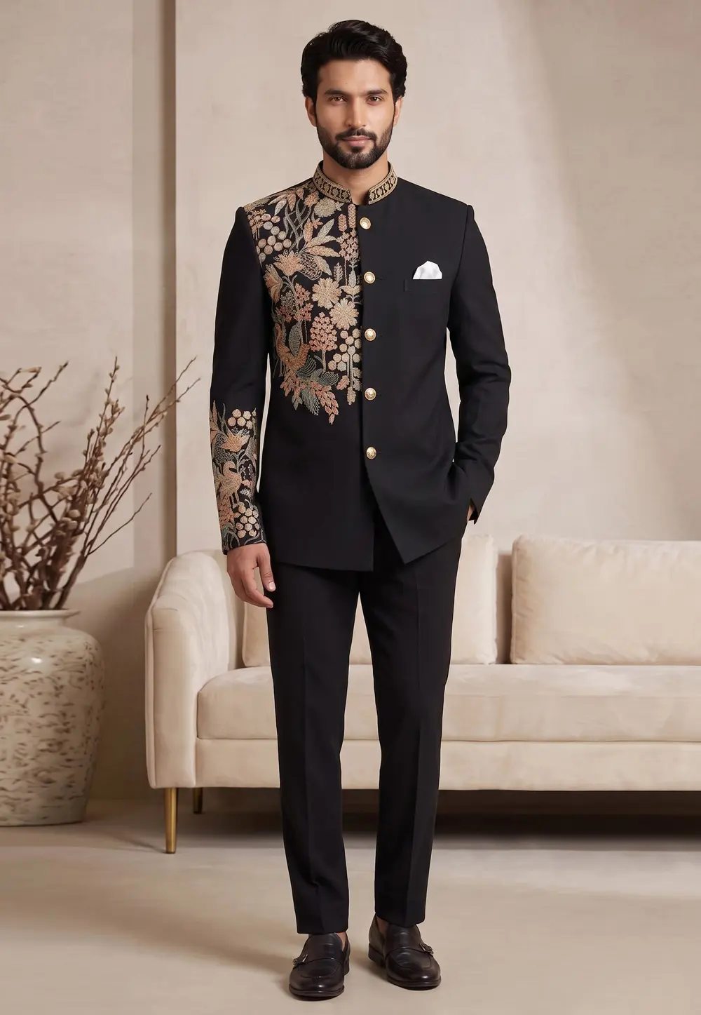 Black Polyester Jodhpuri Suit 331844