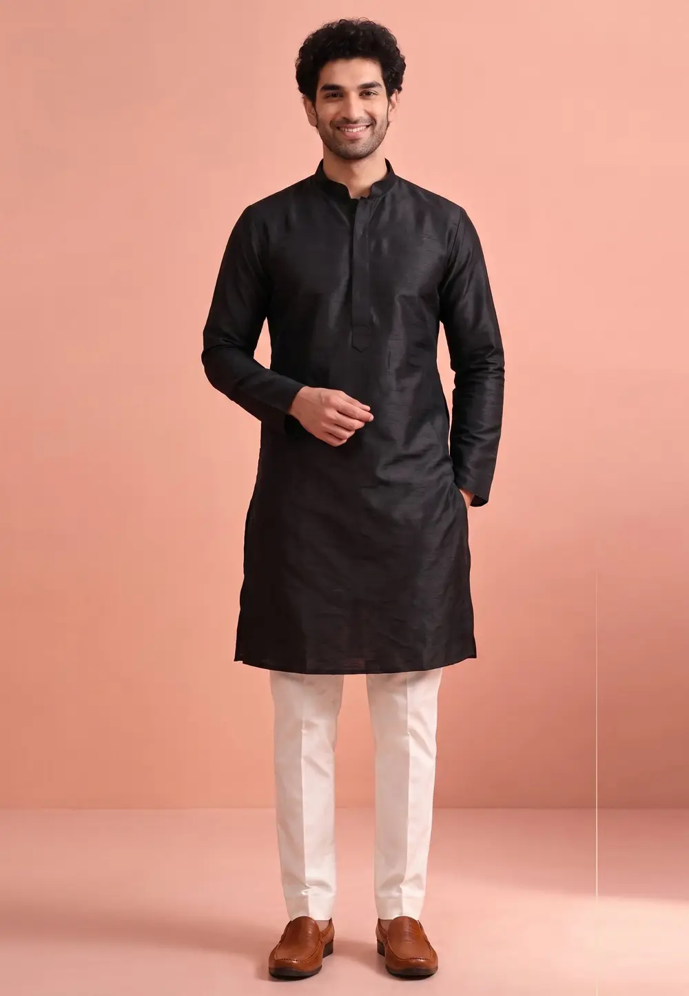 Black Raw Silk Kurta Pajama 332386