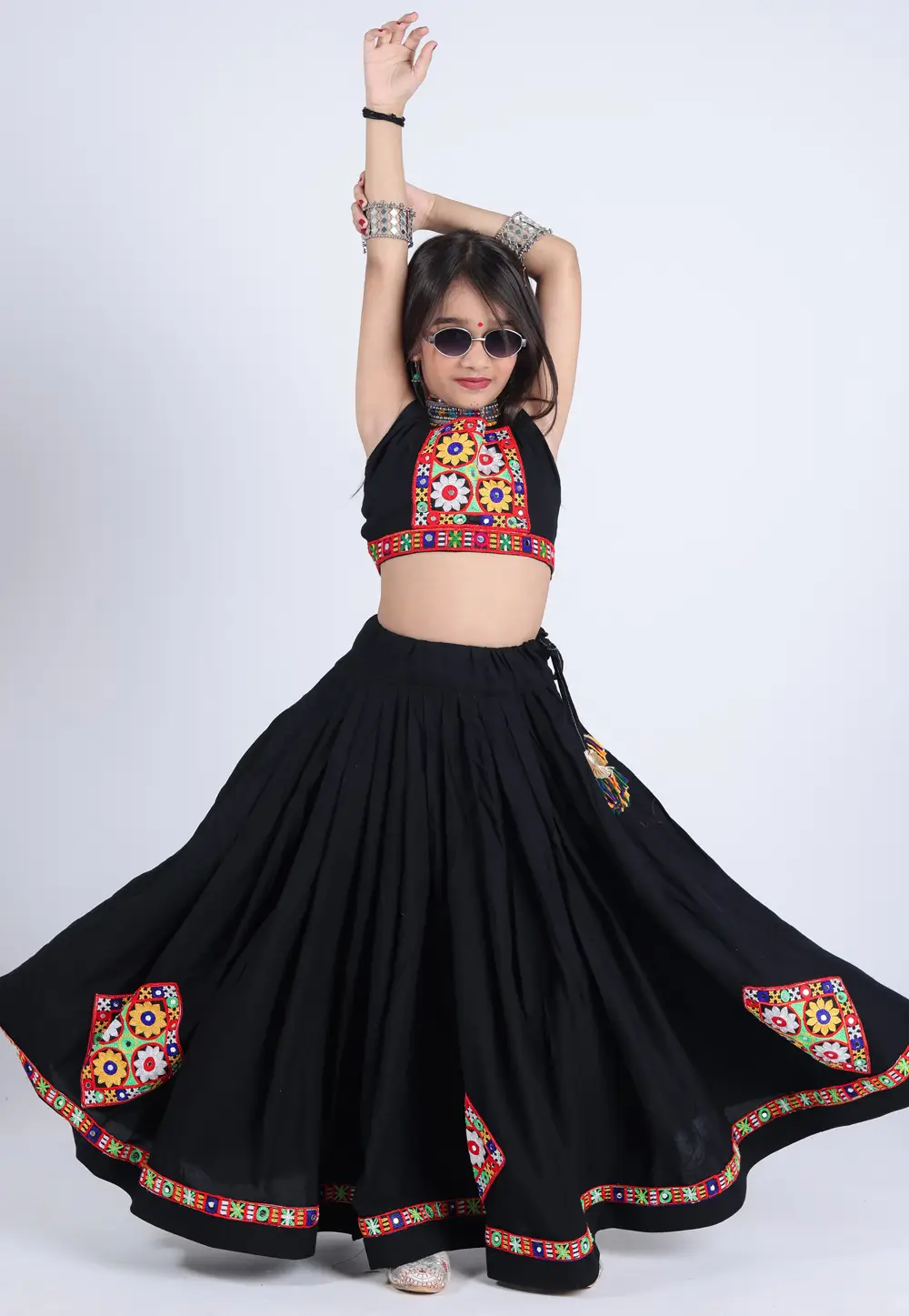 Black Rayon Girls Navratri Lehenga Choli 335128