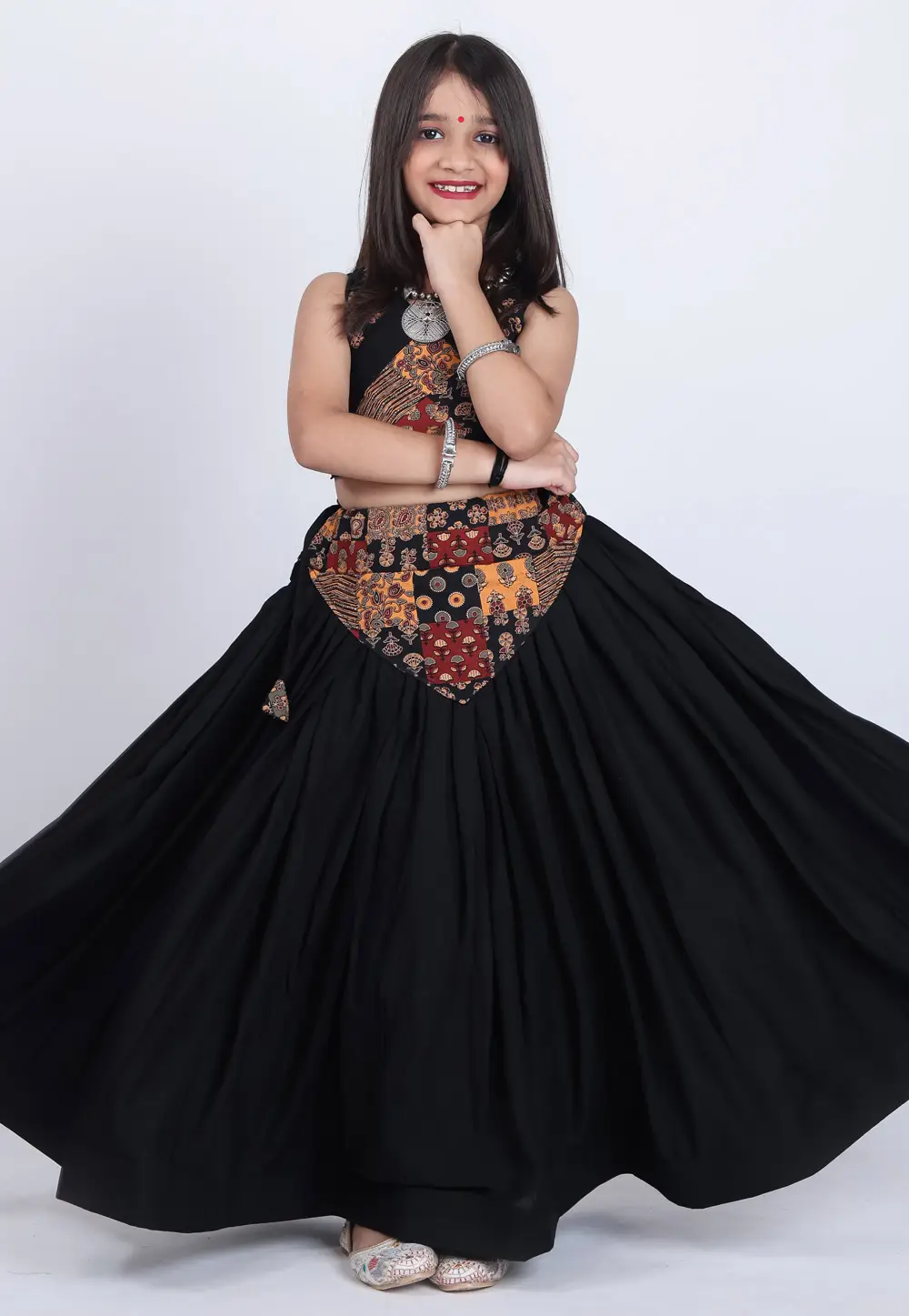 Black Rayon Girls Navratri Lehenga Choli 335686