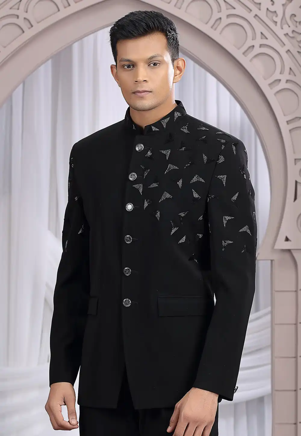 Black Rayon Jodhpuri Suit 319129