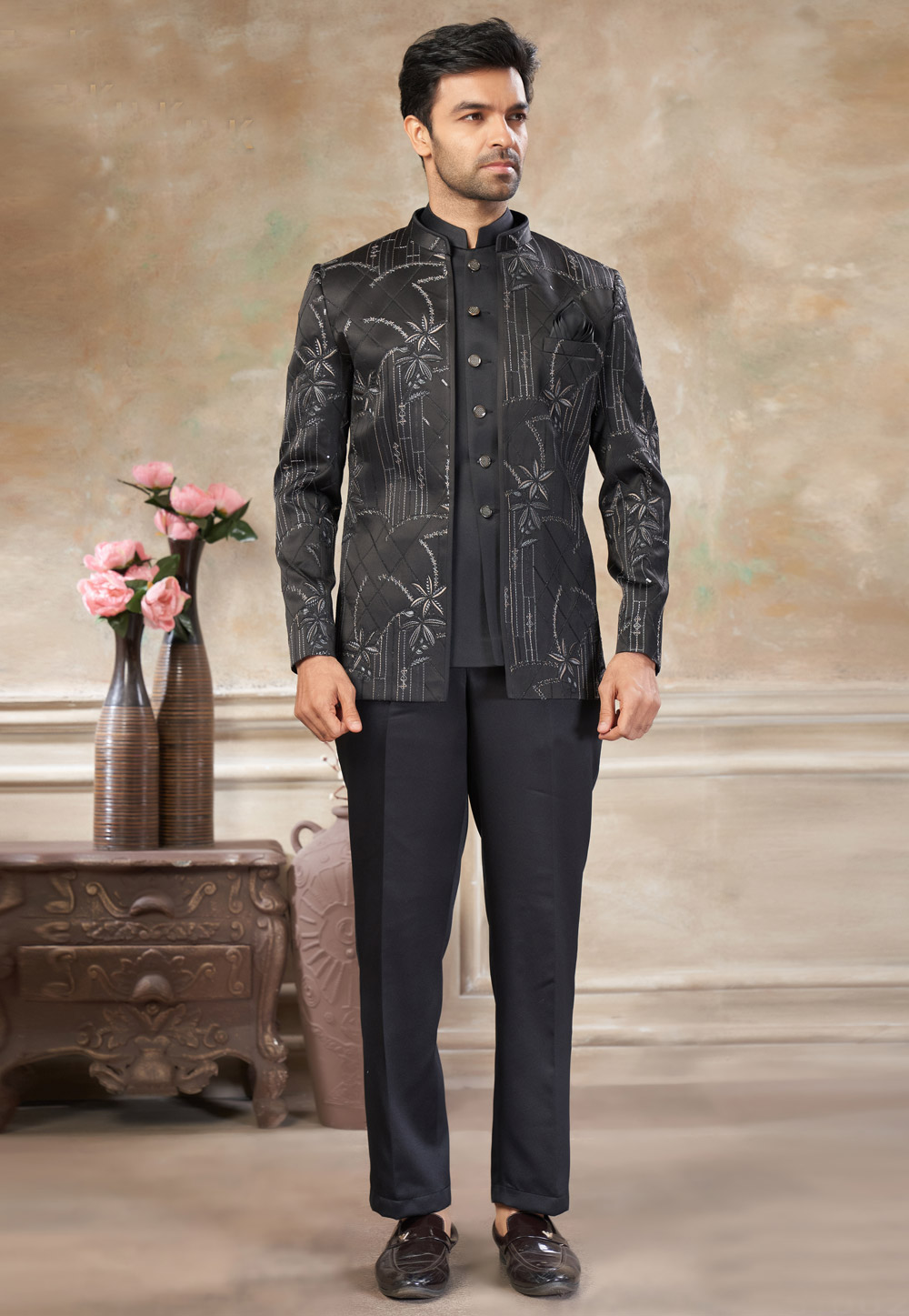 Black Rayon Jodhpuri Suit 319068