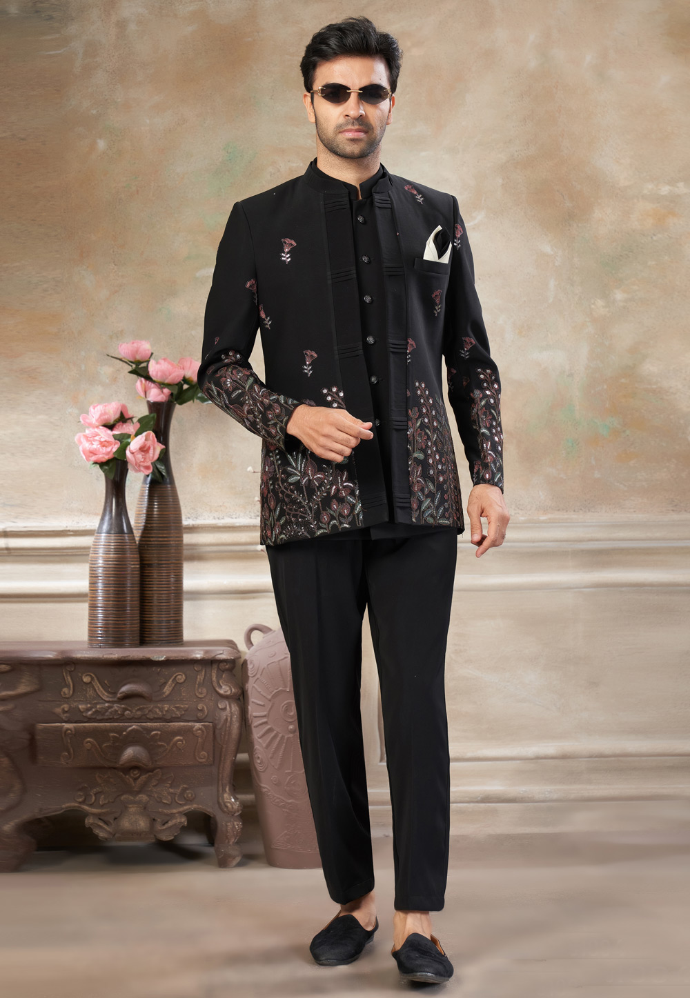 Black Rayon Jodhpuri Suit 319070