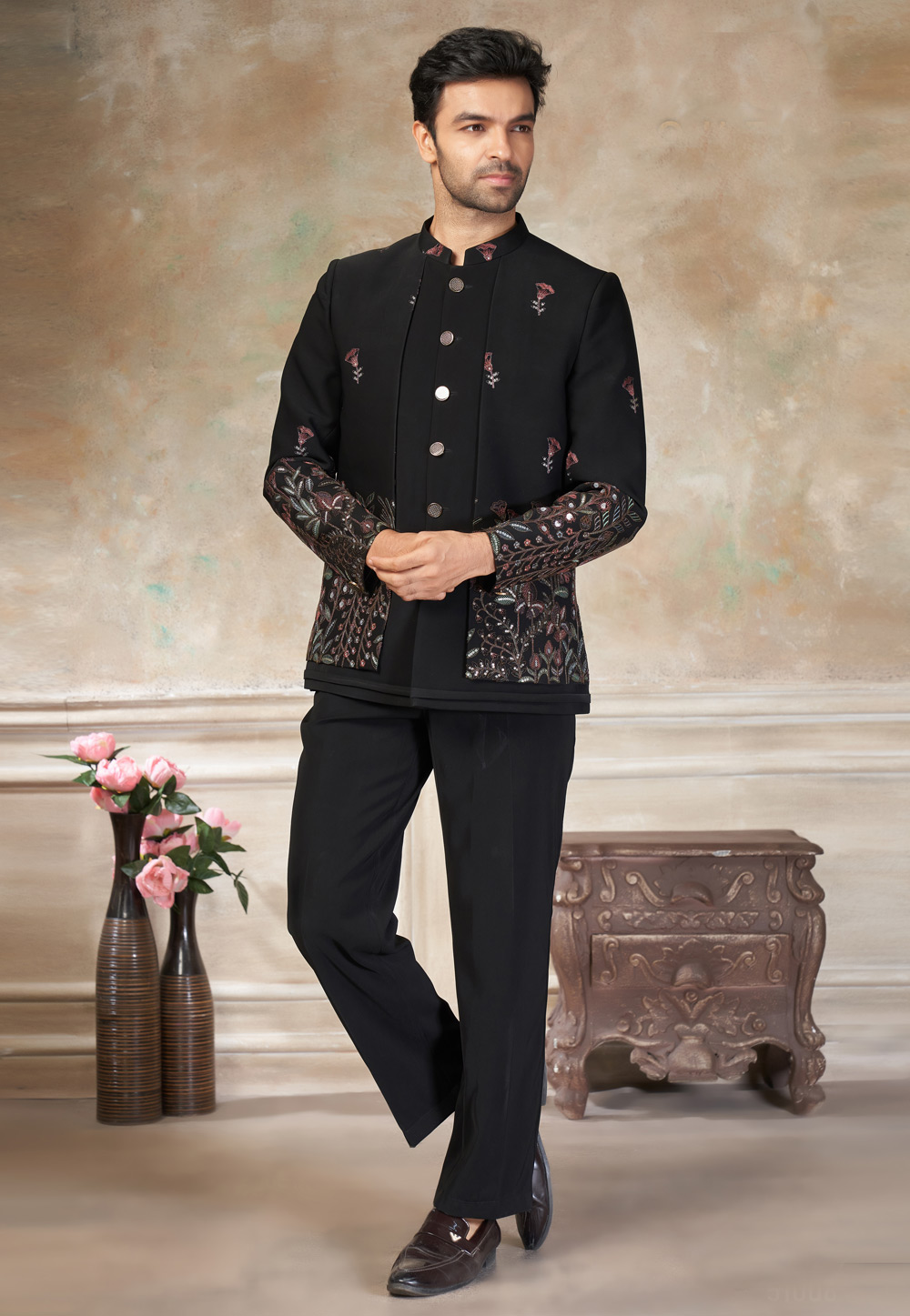Black Rayon Jodhpuri Suit 319072