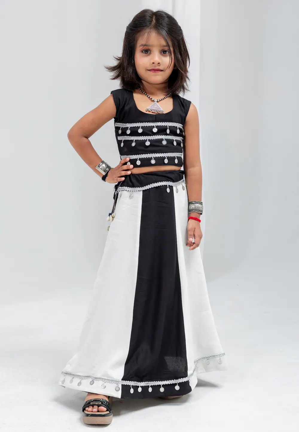 Black Rayon Kids Navratri Lehenga Choli 334323