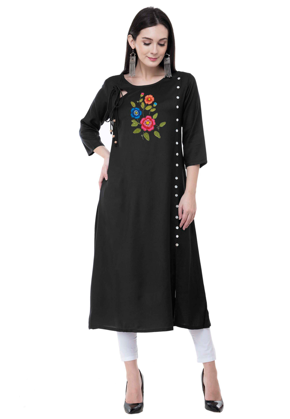 Black Rayon Kurta Set With Legging 306784