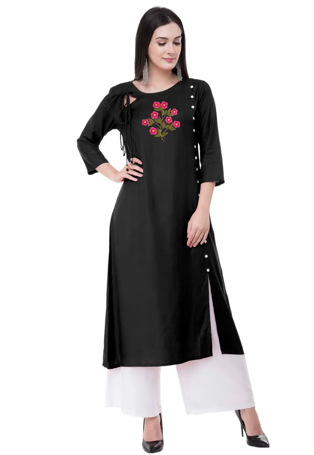 Black Rayon Kurta Set With Palazzo 306788