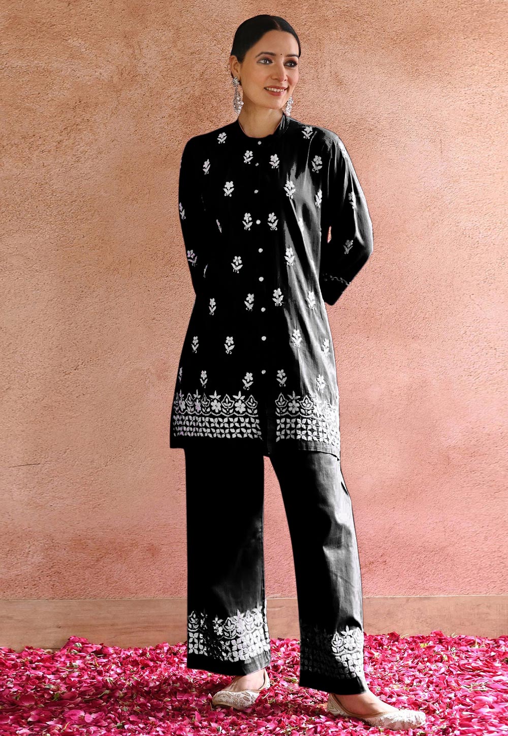 Black Rayon Kurta Set With Palazzo 283713
