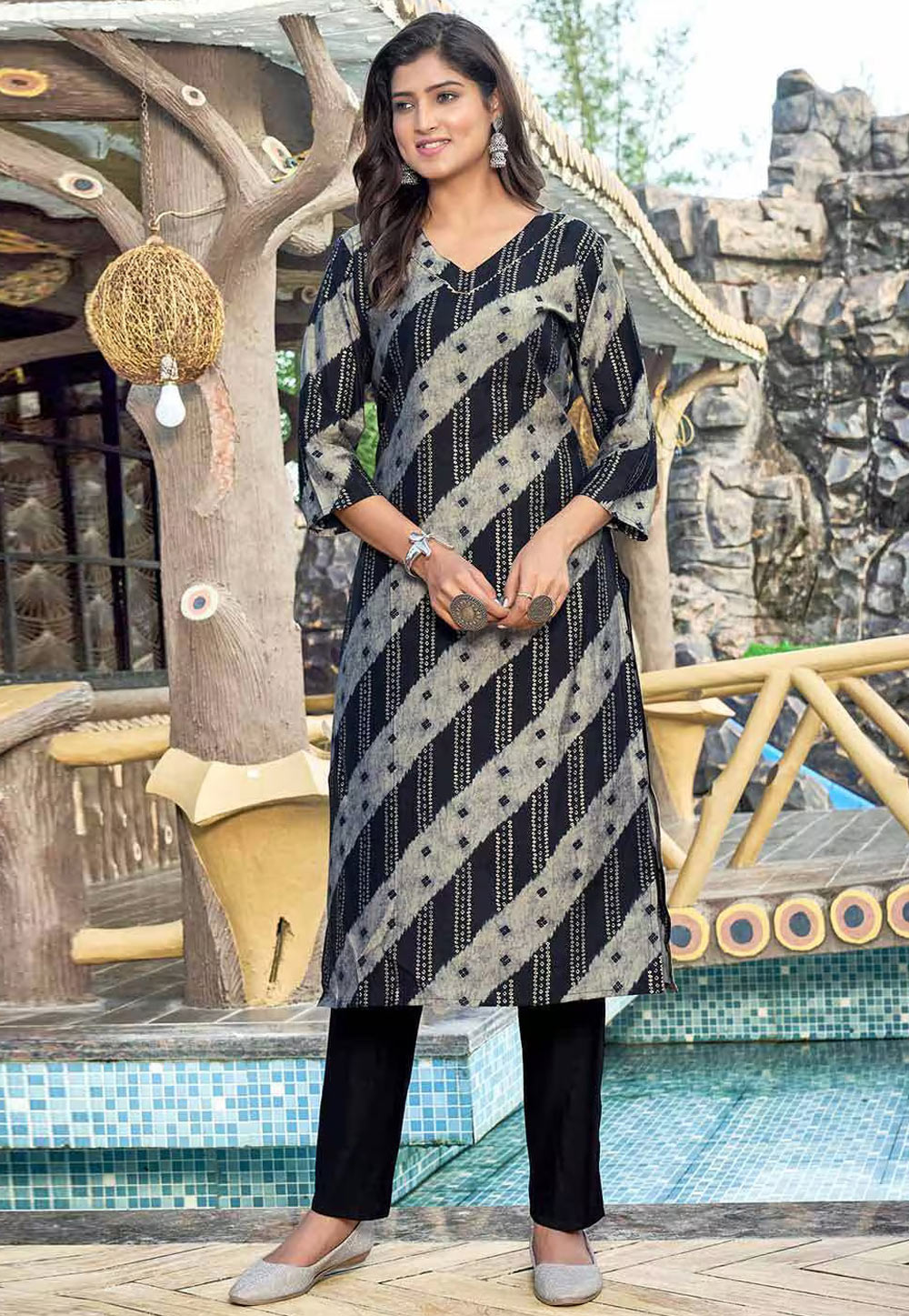 Black Rayon Kurta Set With Pant 312133