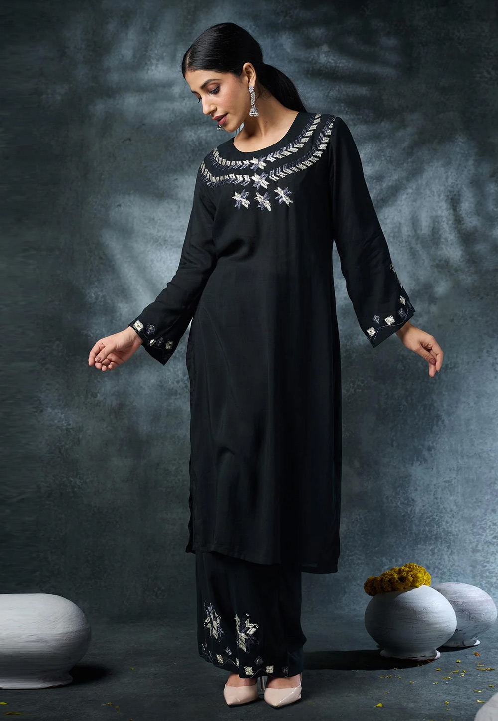 Black Rayon Kurta Set With Pant 310042