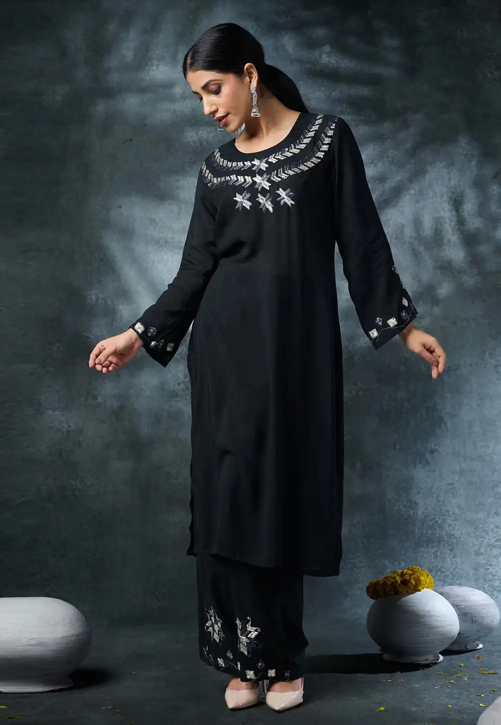 Black Rayon Kurta Set With Pant 310042
