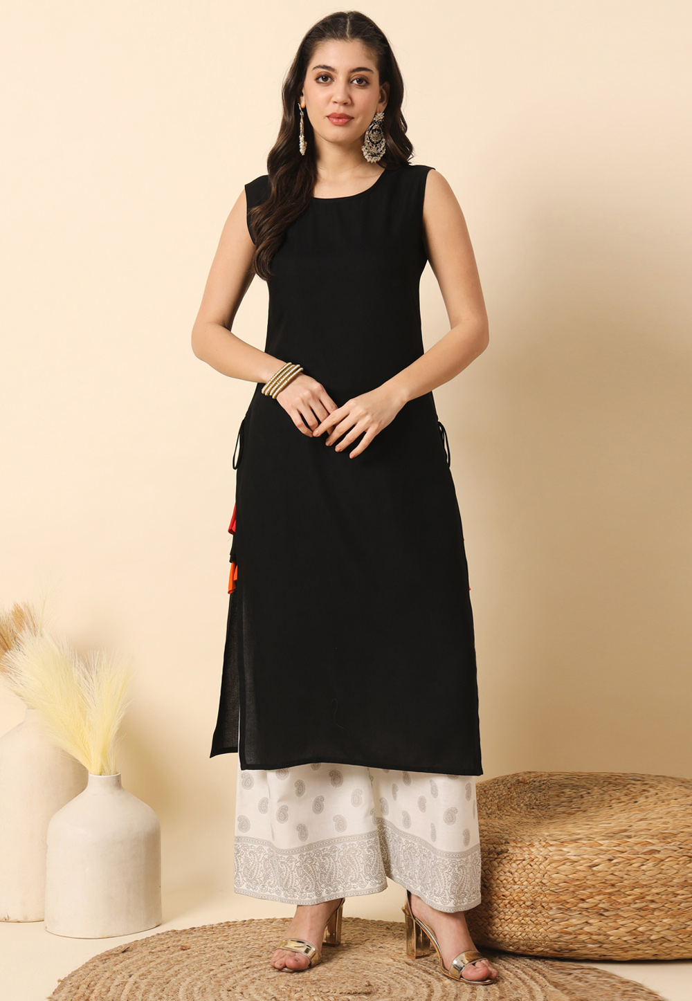 Black Rayon Long Kurti 308266