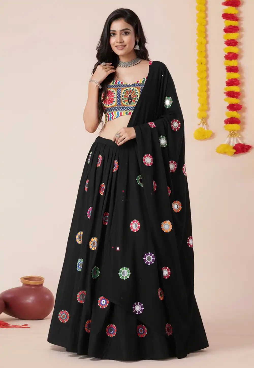 Black Rayon Navratri Chaniya Choli 327824