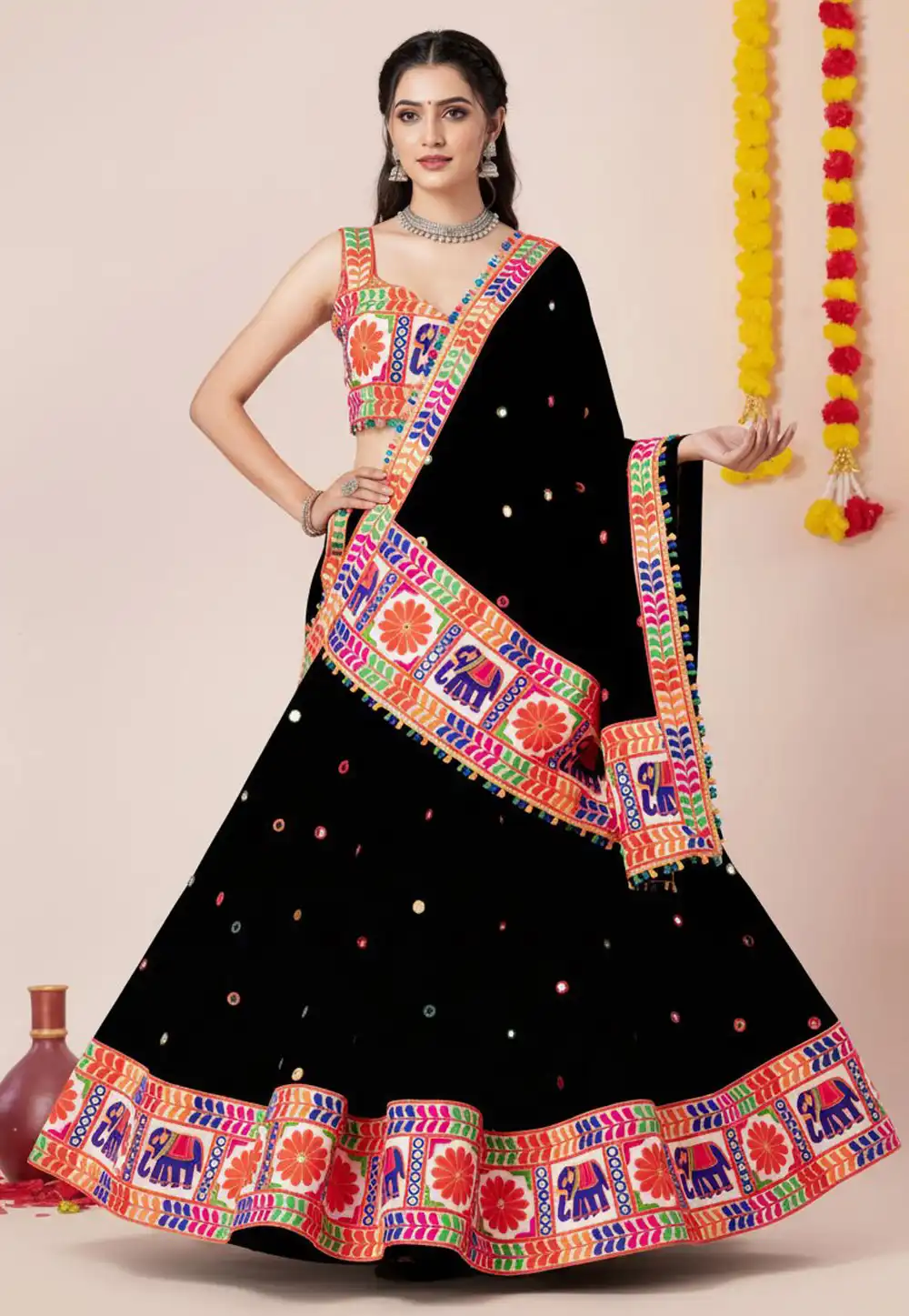 Black Rayon Navratri Chaniya Choli 327966
