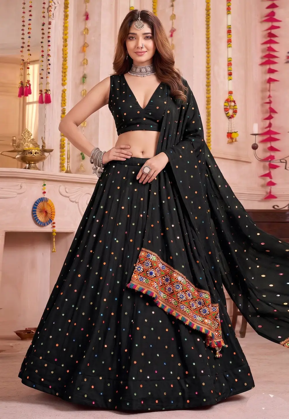 Black Rayon Navratri Chaniya Choli 333959