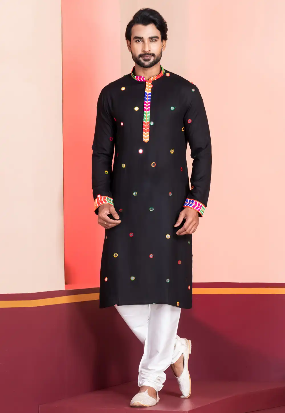 Black Rayon Navratri Kurta Pajama 315582