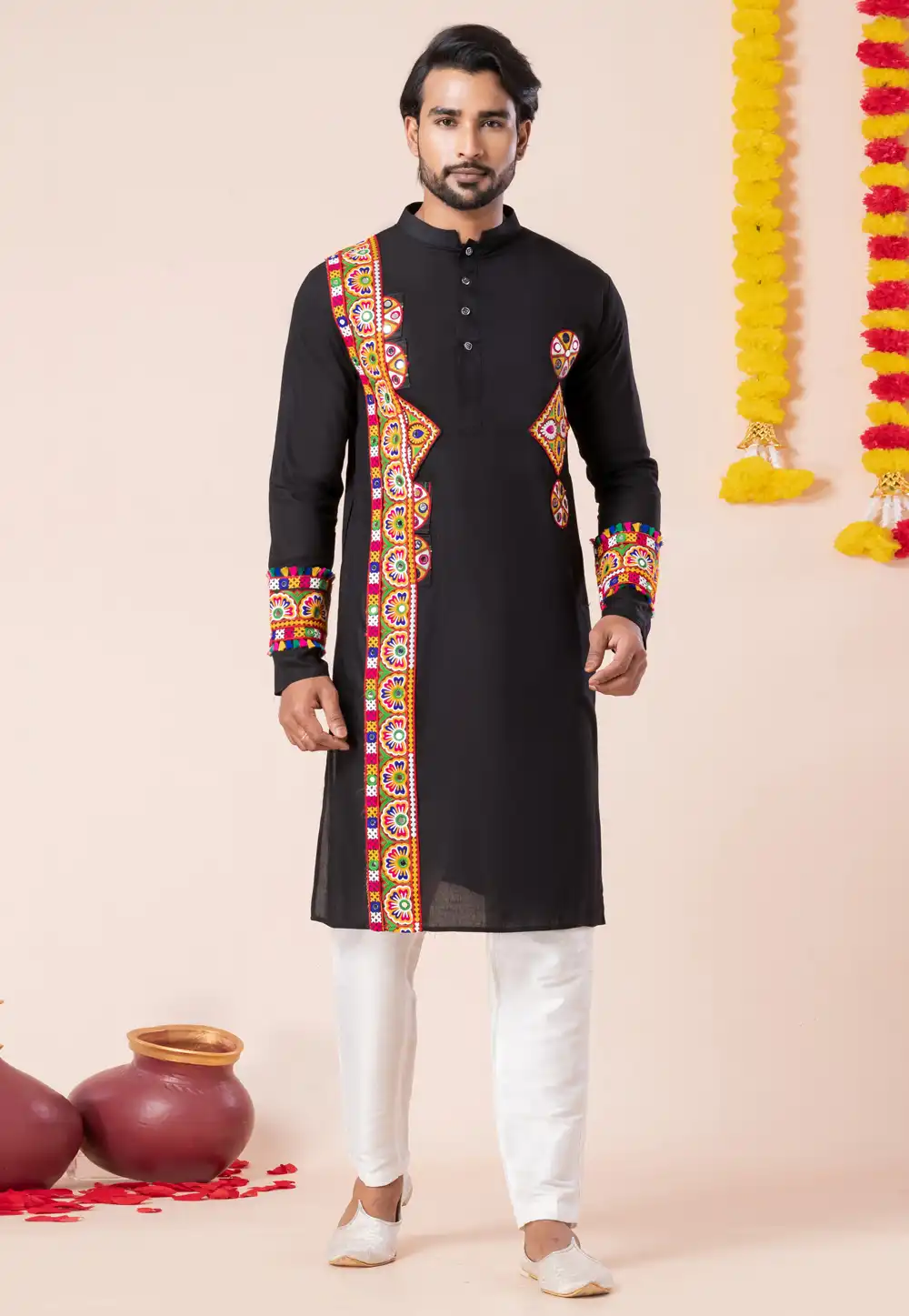 Black Rayon Navratri Kurta Pajama 315893
