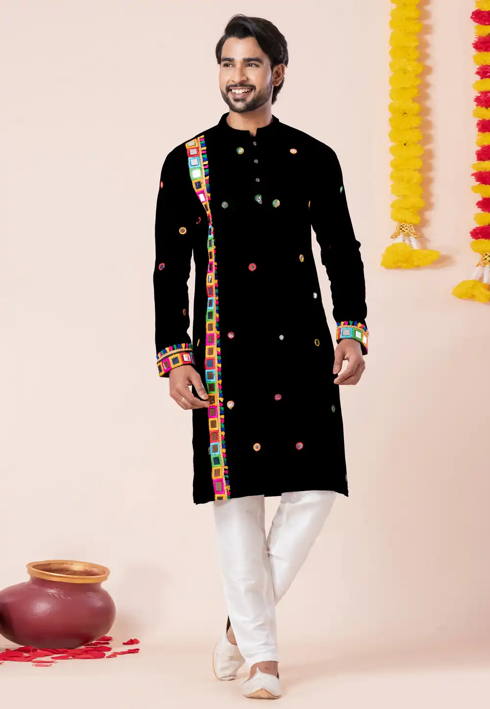 Black Rayon Navratri Kurta Pajama 315899