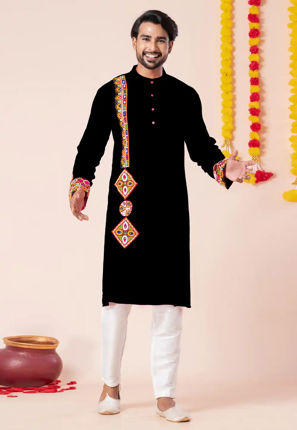 Black Rayon Navratri Kurta Pajama 315905
