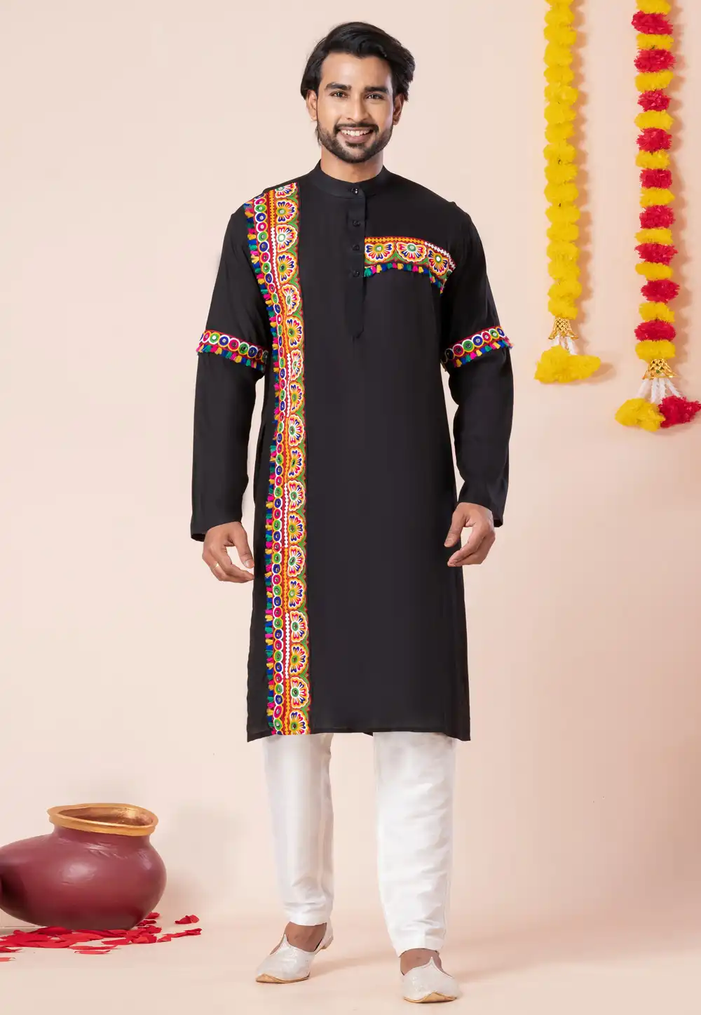 Black Rayon Navratri Kurta Pajama 315911