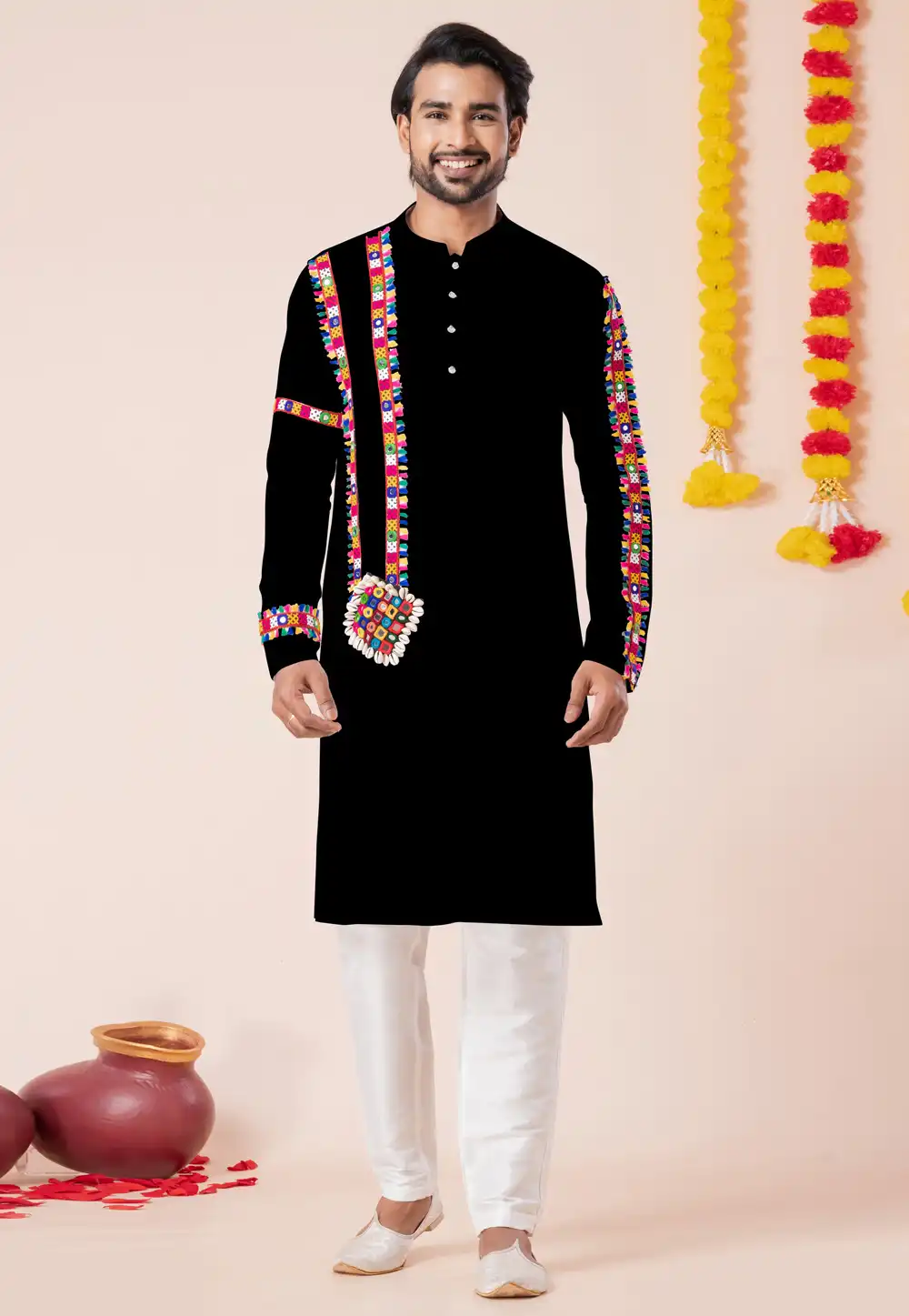Black Rayon Navratri Kurta Pajama 315917