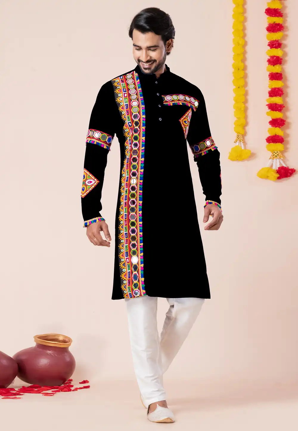 Black Rayon Navratri Kurta Pajama 315923