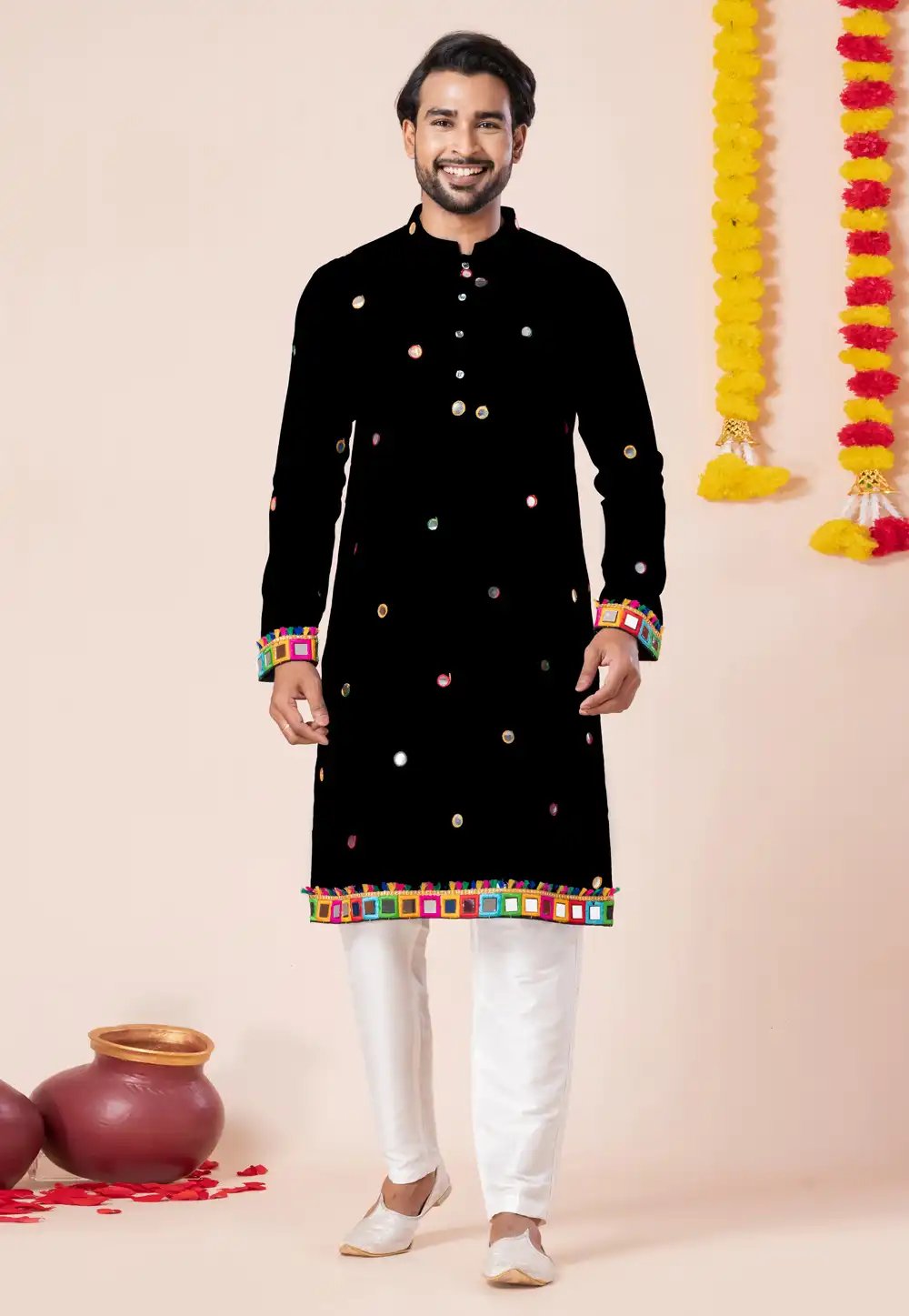 Black Rayon Navratri Kurta Pajama 315936