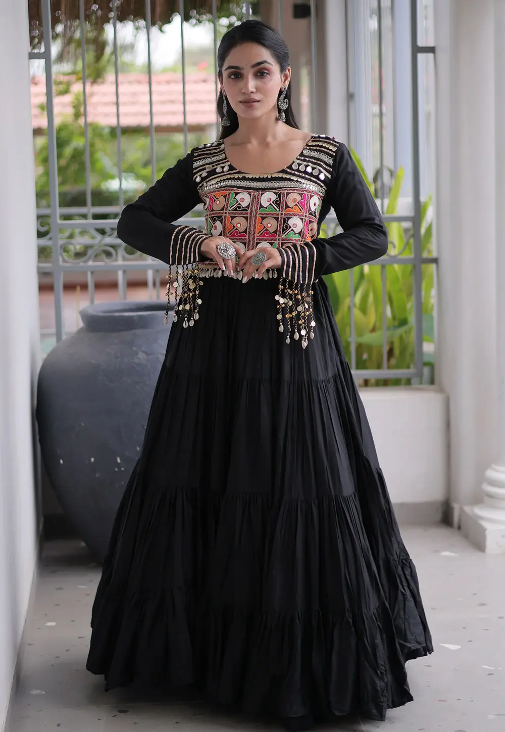 Black Rayon Navratri Wear Gown 333328