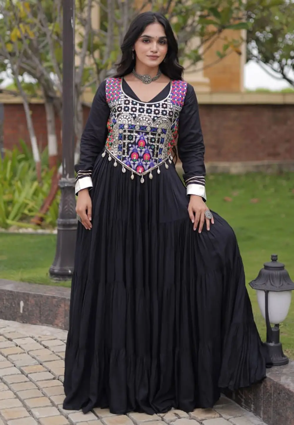 Black Rayon Navratri Wear Gown 335196