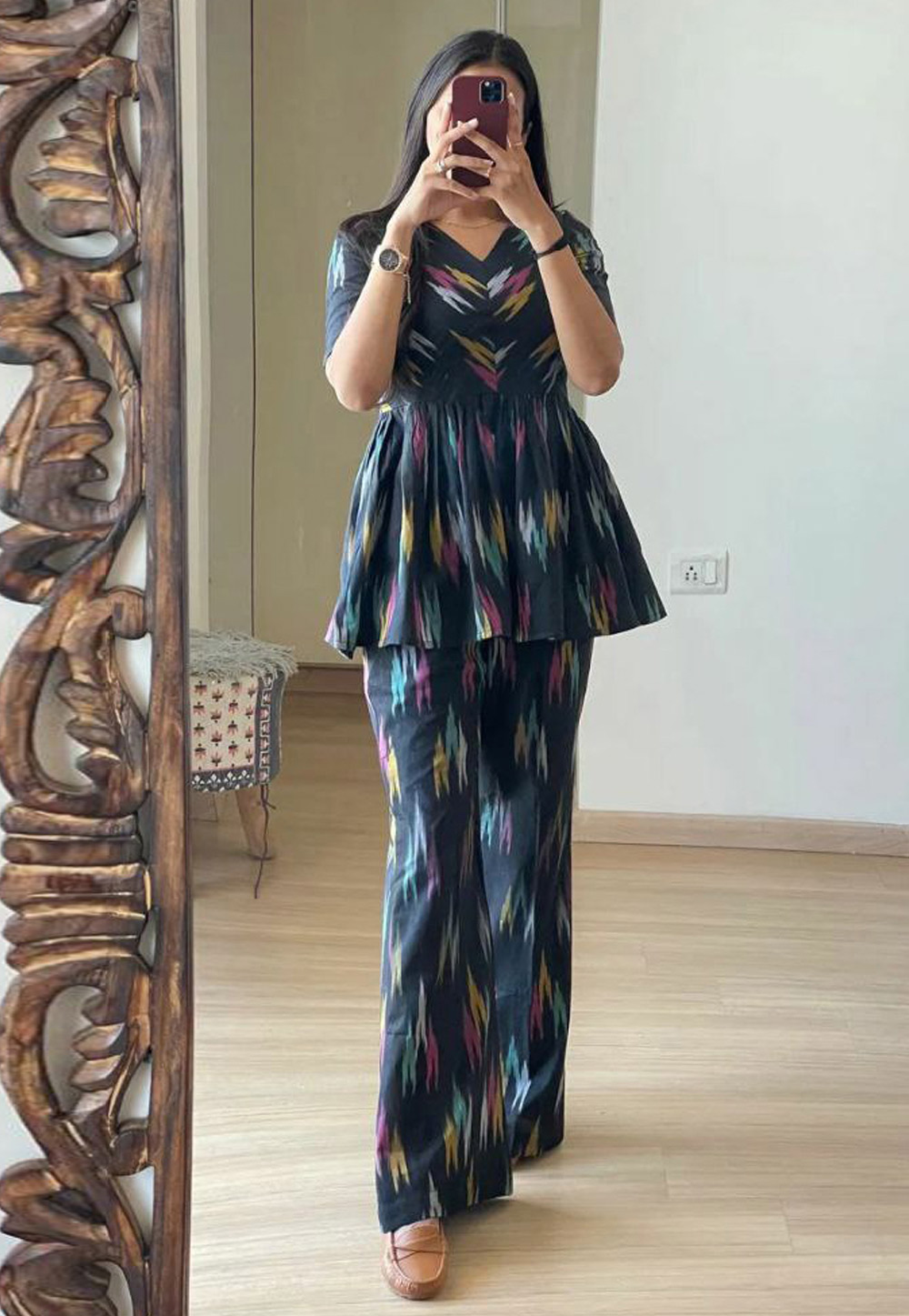 Black Rayon Printed Co-Ords Set 321946