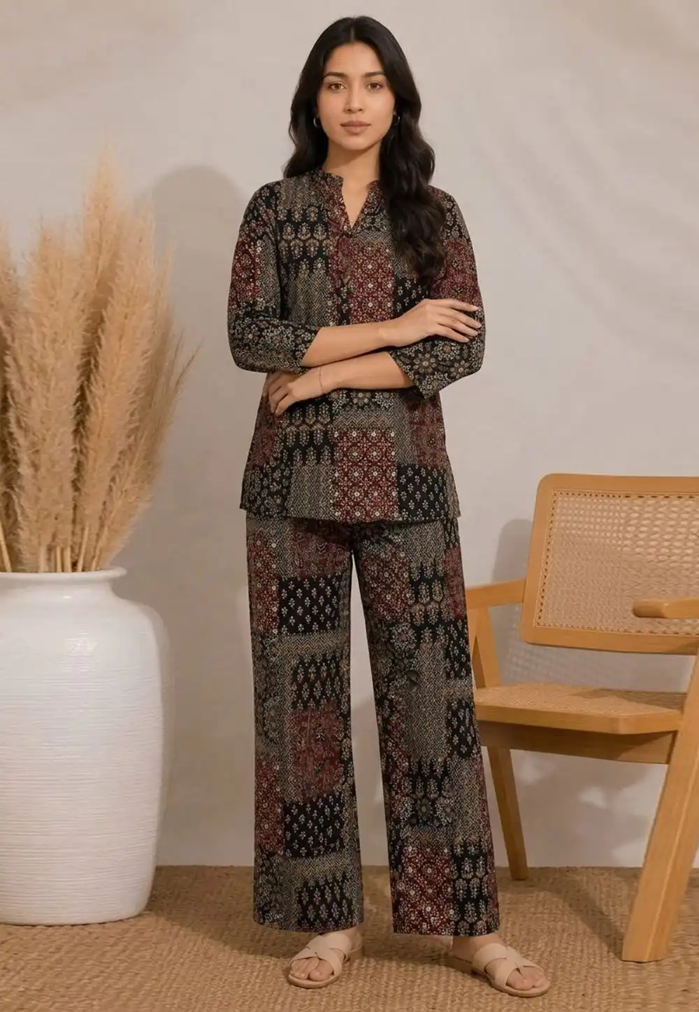 Black Rayon Printed Co-Ords Set 330606