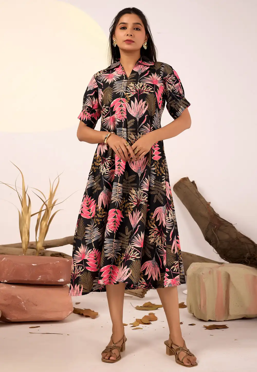 Black Rayon Printed Gown 325606
