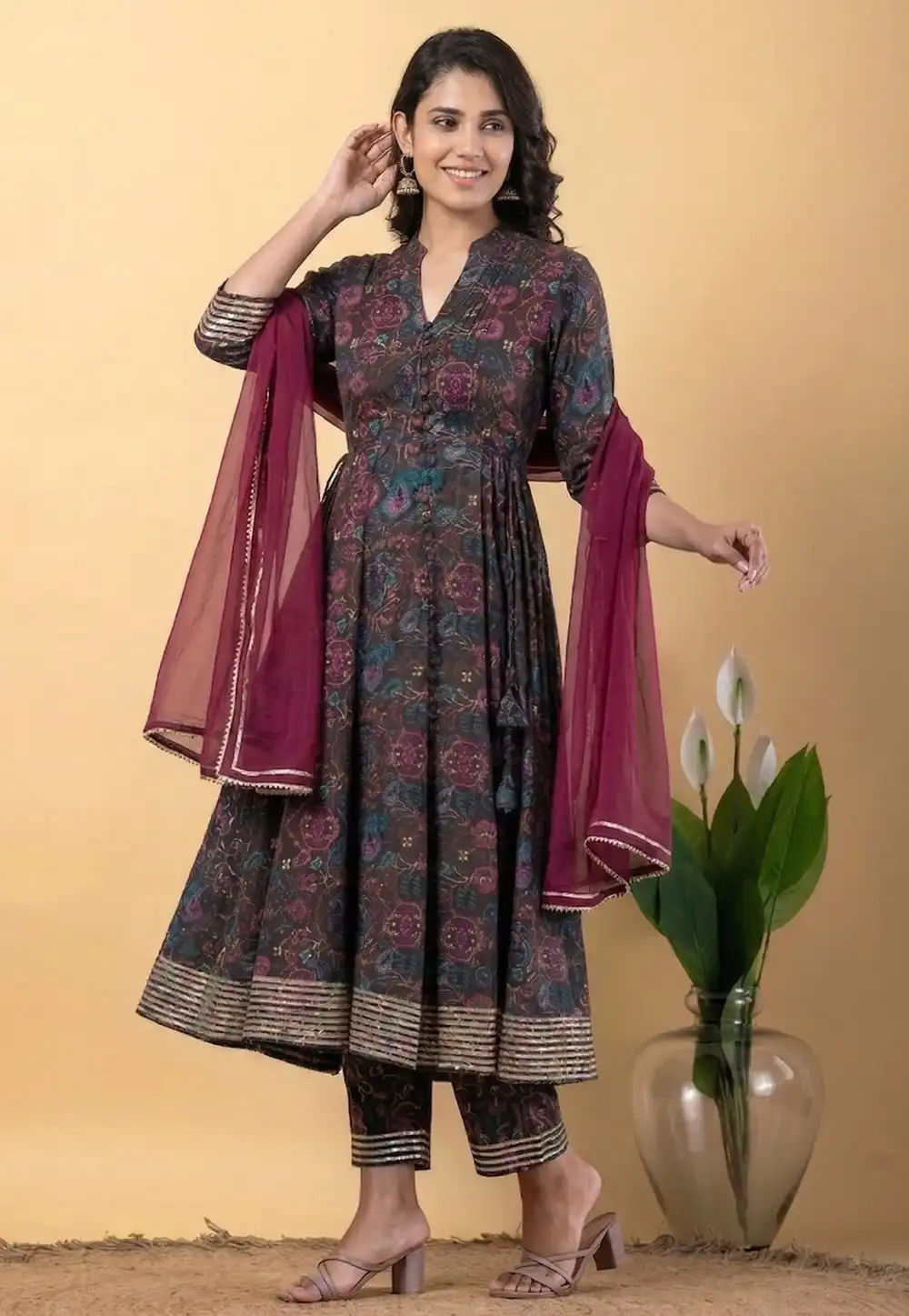 Black Rayon Readymade Anarkali Suit 328110