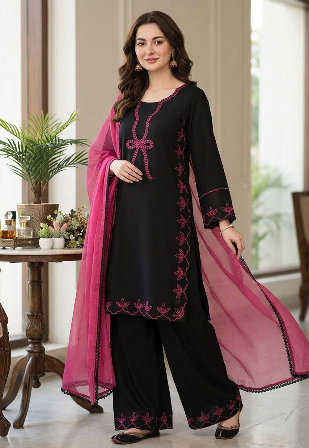 Black Rayon Readymade Pakistani Suit 329633