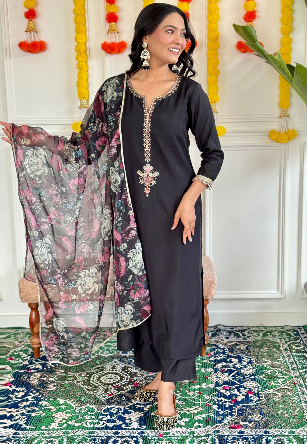 Black Rayon Readymade Pakistani Suit 311331