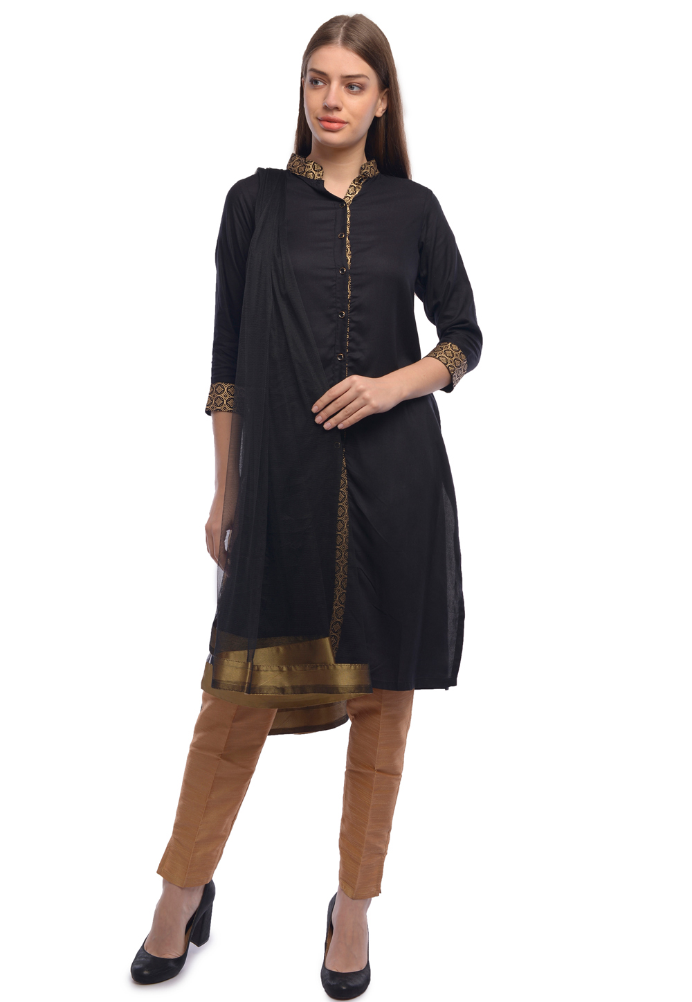 Black Rayon Readymade Pakistani Suit 322157