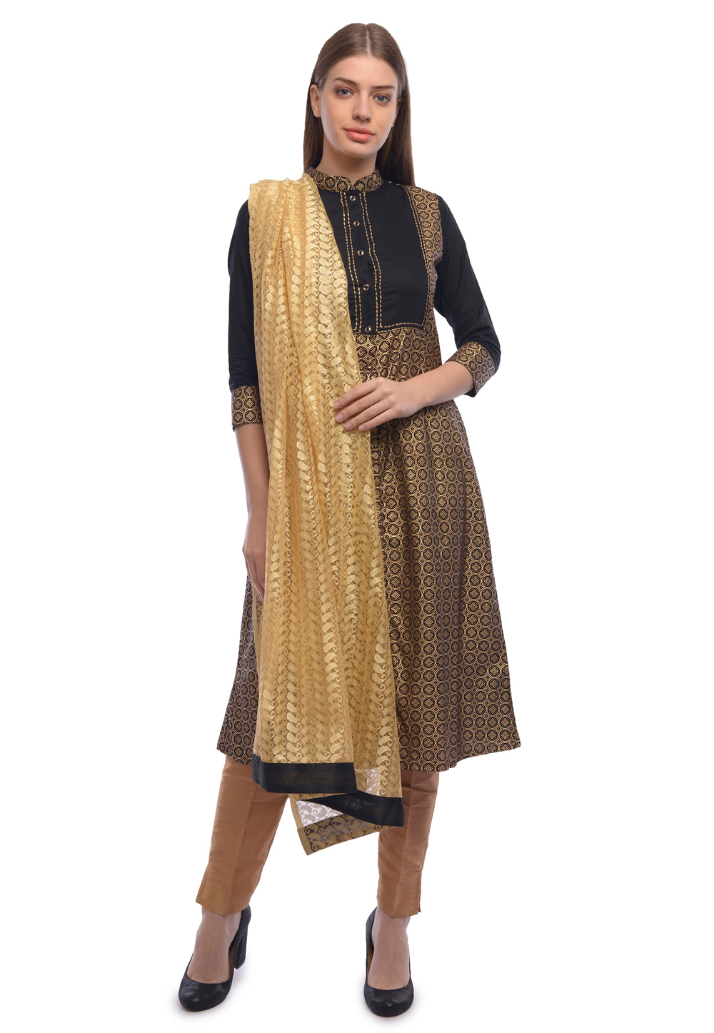 Black Rayon Readymade Pakistani Suit 322161