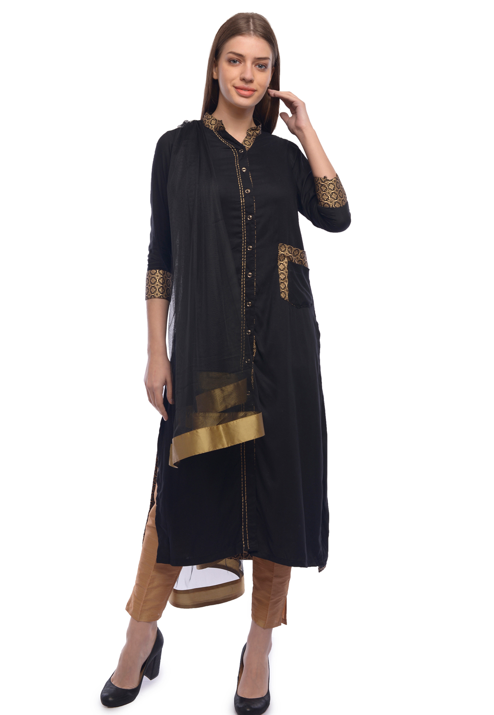 Black Rayon Readymade Pakistani Suit 322165