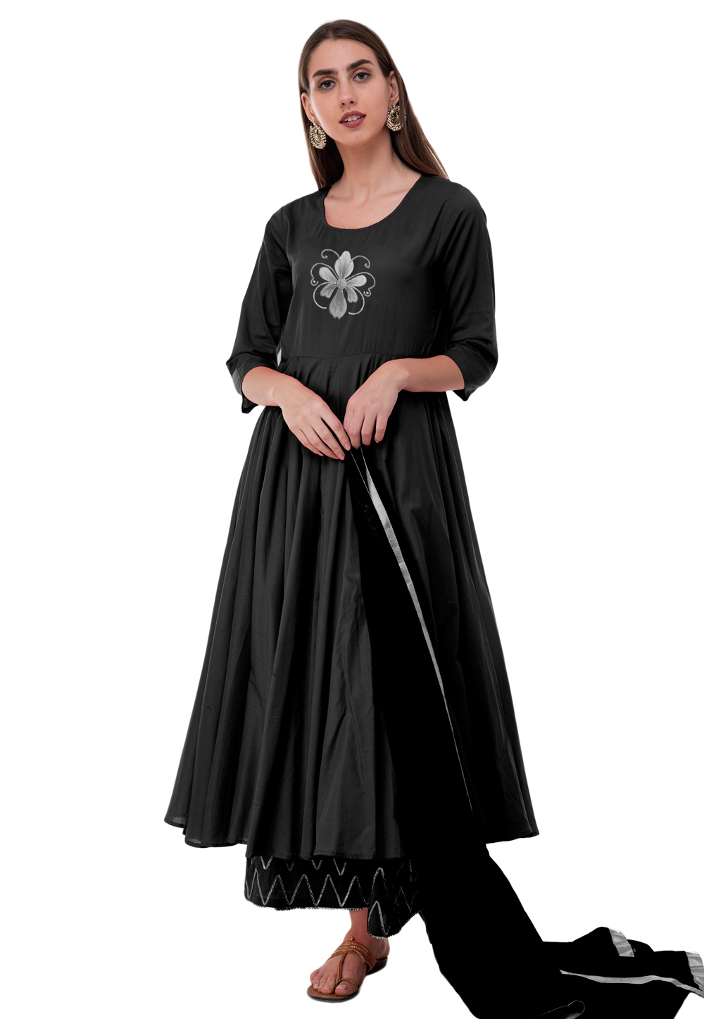 Black Rayon Readymade Palazzo Suit 306776