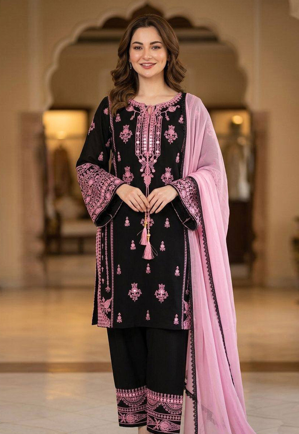 Black Rayon Readymade Pant Style Suit 329803