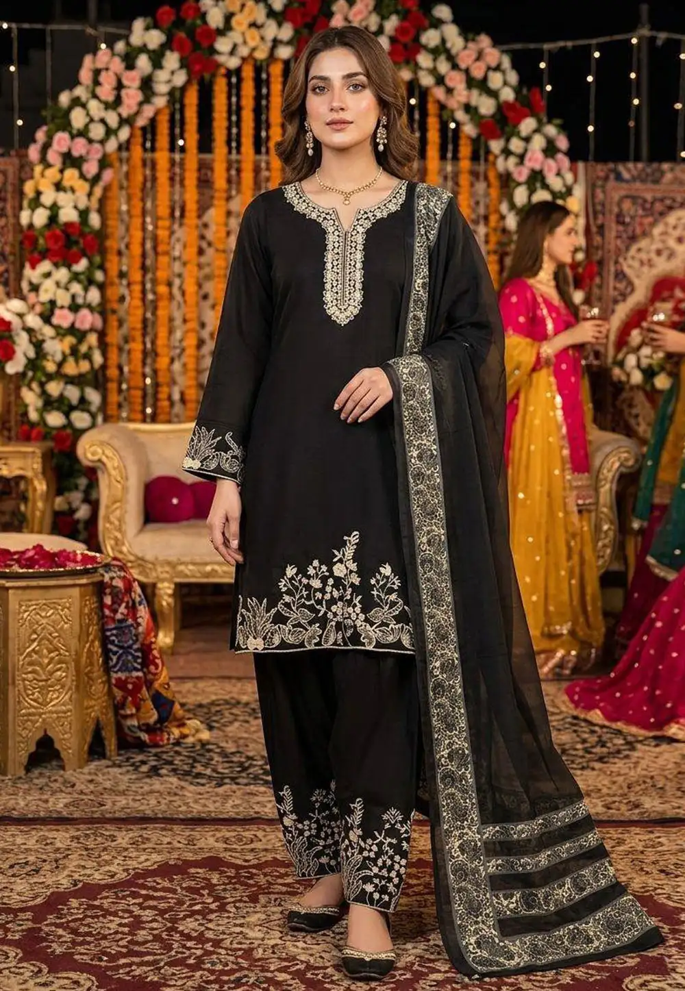 Black Rayon Readymade Pant Style Suit 330752