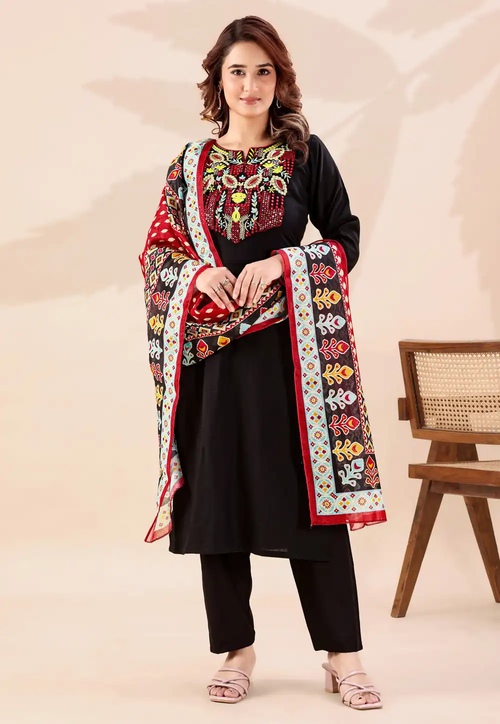 Black Rayon Readymade Pant Style Suit 329608