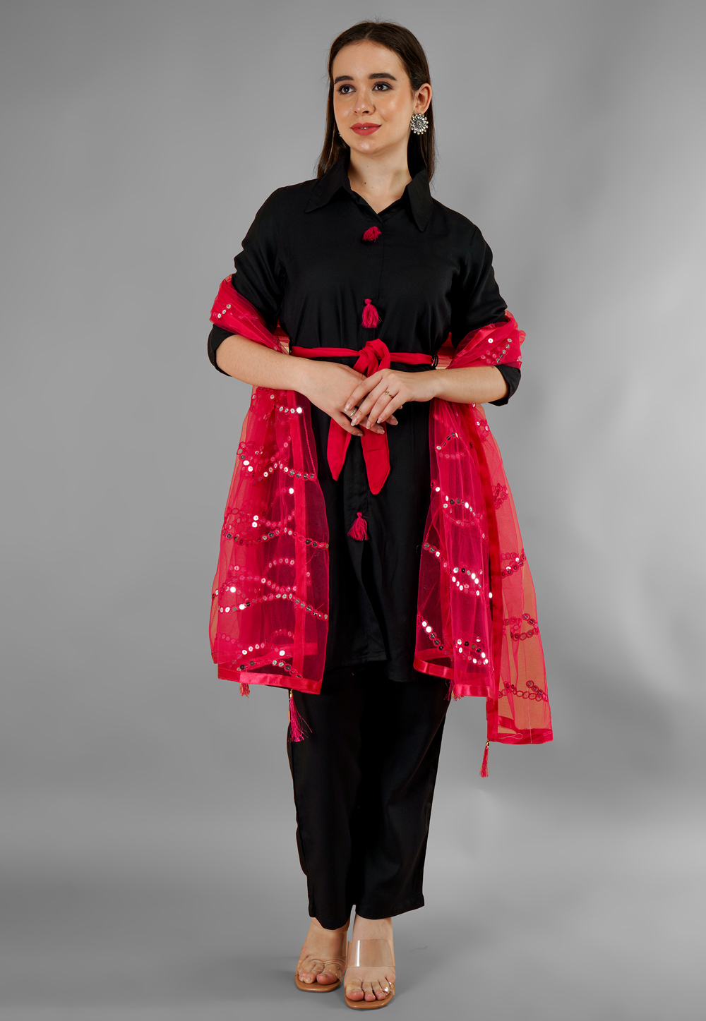 Black Rayon Readymade Pant Style Suit 282787