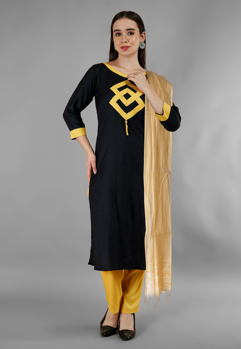 Black Rayon Readymade Pant Style Suit 282791