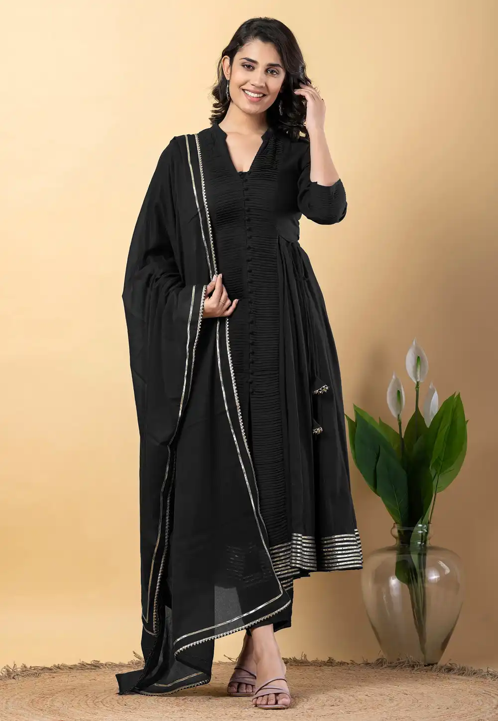 Black Rayon Readymade Pant Style Suit 317101