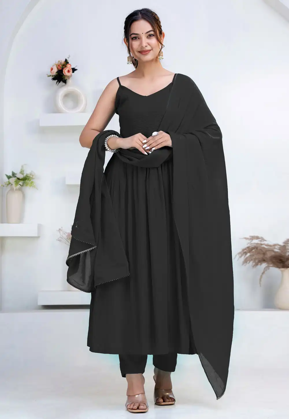Black Rayon Readymade Pant Style Suit 325426