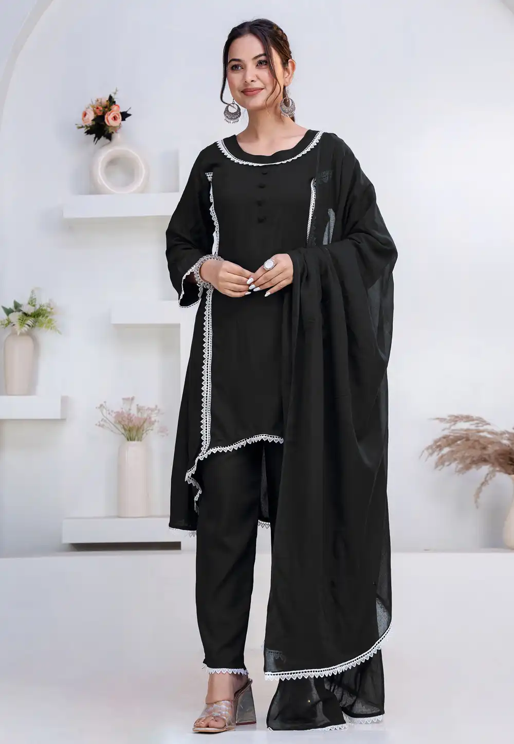 Black Rayon Readymade Pant Style Suit 325452