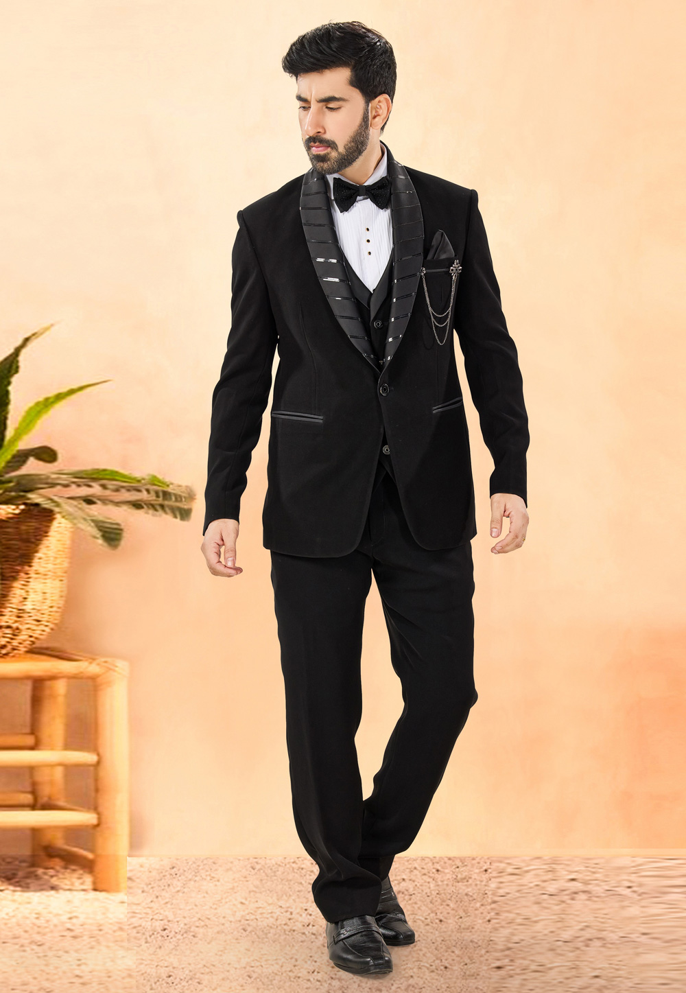Black Rayon Tuxedos Suit 306134