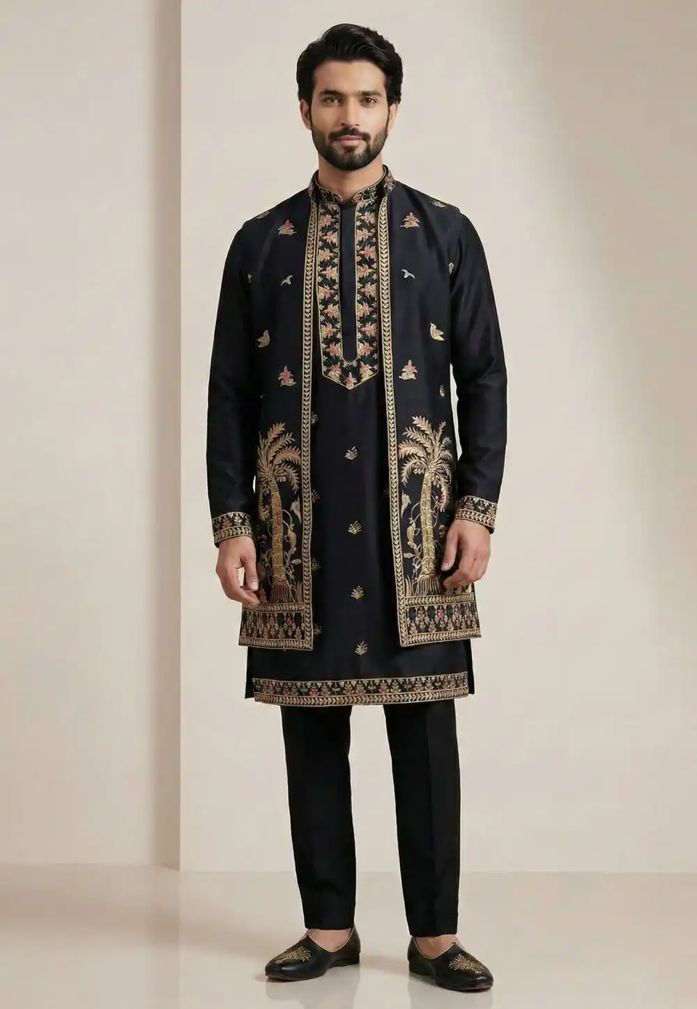 Black Satin Indo Western Suit 324591