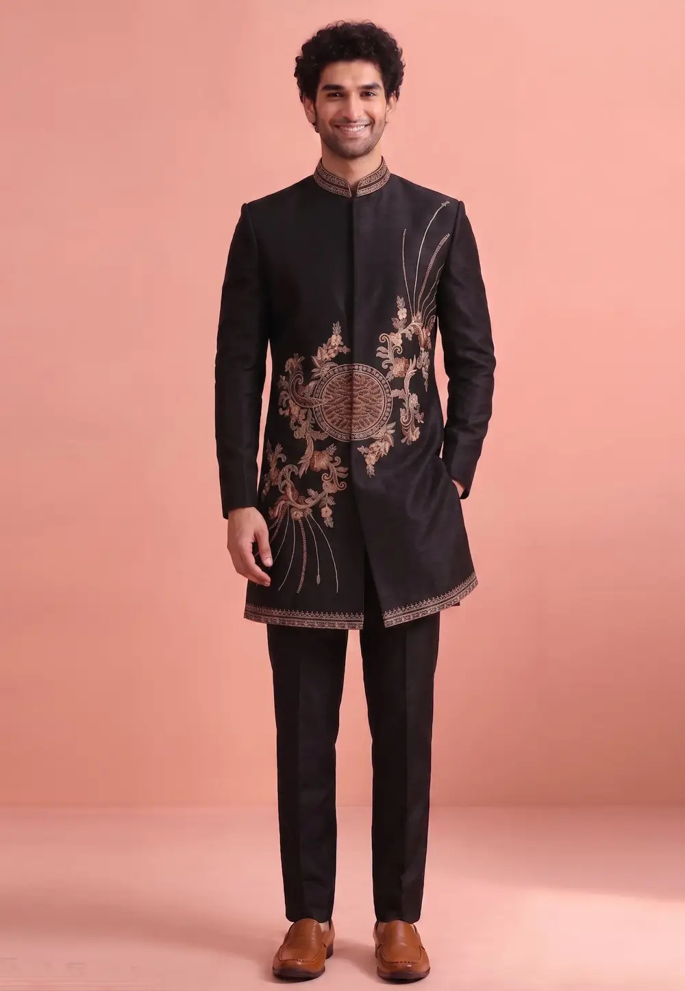Black Satin Indo Western Suit 332142